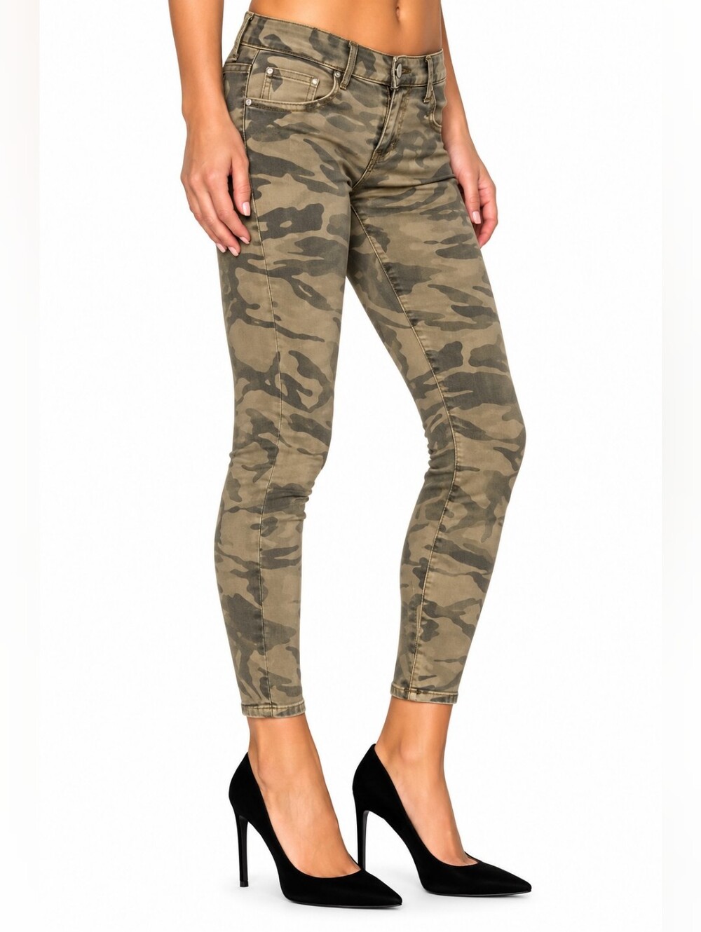 CURRENT/ELLIOTT Silverlake Commando Camo Skinny Jeans Multi Zip Ankle Size 26